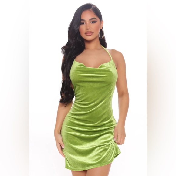 Fashion Nova Dresses & Skirts - NWT Fashion Nova - You’re Right Velvet Mini Dress Lime